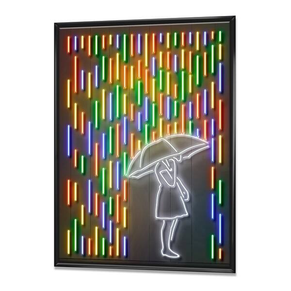 Designart Girl In Neon Rainbow Raindrops Modern Contemporary Framed Canvas Artwork Print On Sale Overstock 5819 30 In Wide X 40 In High Black Designart Girl In Neon Rainbow Raindrops Modern Contemporary Framed Canvas Artwork Print On Sale Overstock 5819 30 In Wide X 40 In High Black