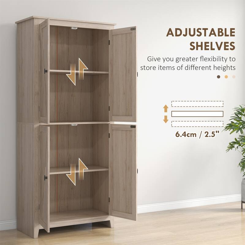 72" Freestanding 4-Door Kitchen Pantry, Cabinet Organizer with 4-Tiers