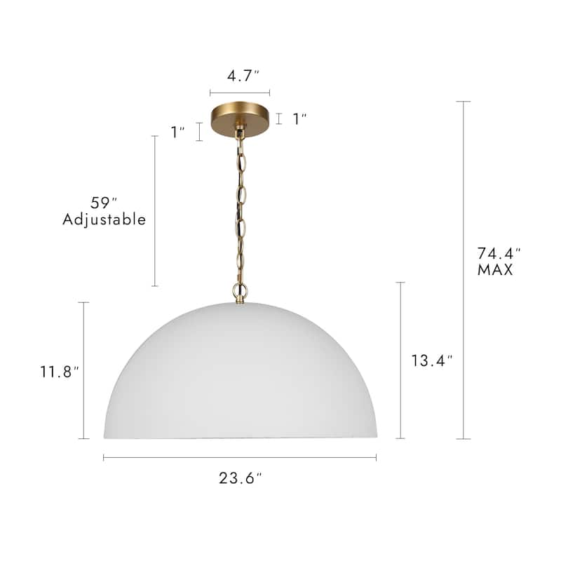 Modern Classic 1-Light Large Pendant White Gold Fixture for Kitchen Dining Room - 23.6 " × 11.8 "
