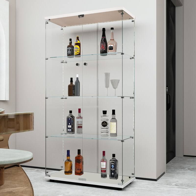 Tempered glass display cabinet, storage cabinet,file cabinet,with Bluetooth LED light strip,lock on the door,equipped with cast