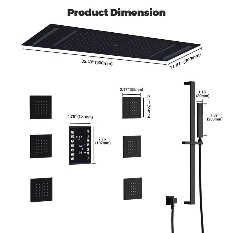 Luxury Shower System, 64-Color LED Music Multi-Function Thermostatic Shower Faucet Set with 6 Body Jets & Handheld Shower Head