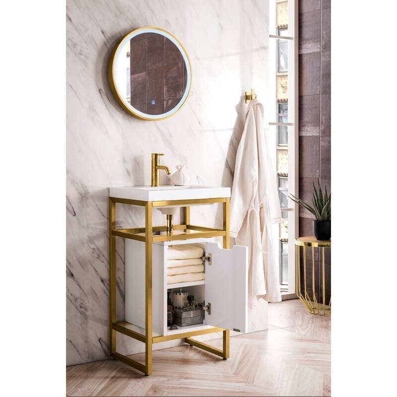 James Martin Vanities Boston 20" Stainless Steel Sink Console, Radiant Gold w/ White Glossy Composite Stone Top