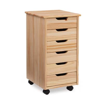 26” Natural Brown Rolling Storage Cabinet with 6 Drawer
