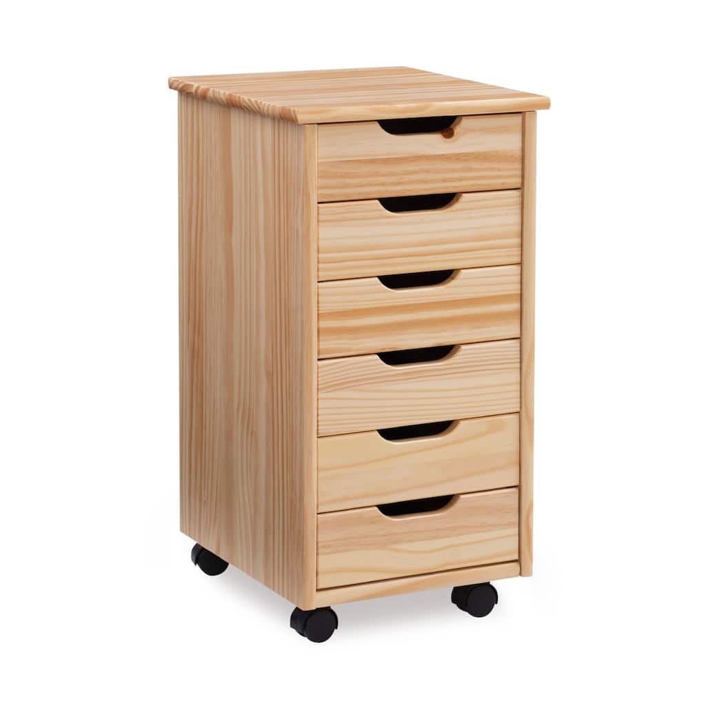 26” Natural Brown Rolling Storage Cabinet with 6 Drawer