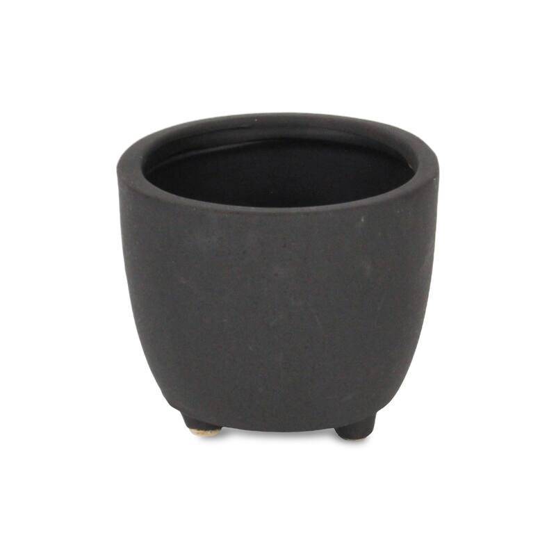 Parlo Raised Textured Round Ceramic Pot - Dark Gray