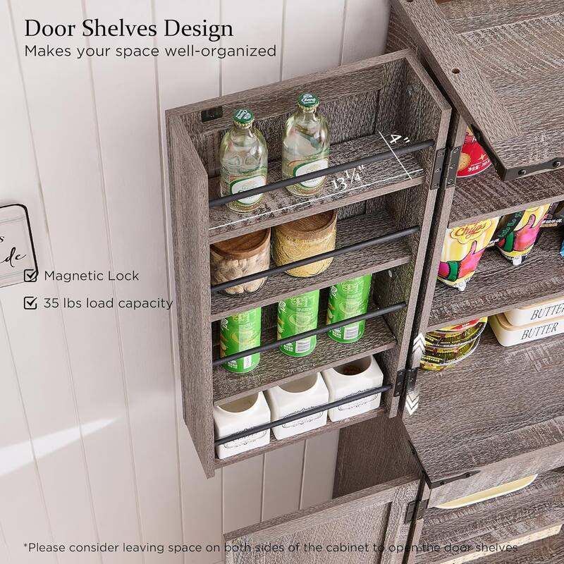 72" Tall Farmhouse Kitchen Pantry, Storage Cabinet with Barn Doors - N/A