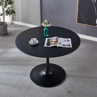 42.1"Black Tulip Table for 4-6 people With Round Mdf Table Top, Pedestal Dining Table, End Table Leisure Coffee Table