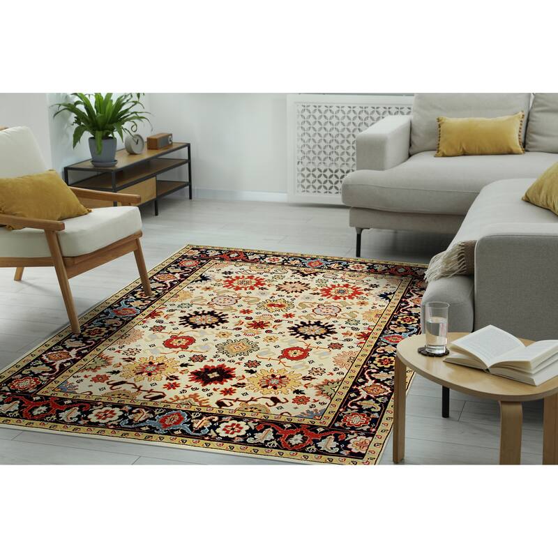 Home Decor EORC Hand-Knotted Wool Oriental Rug Elegant Ivory Area Rug for Living Room, Bedroom, Office, & Home Décor Timeless