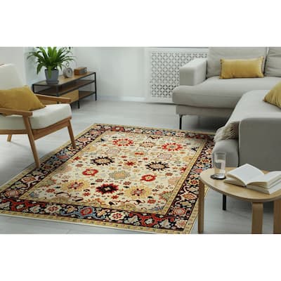 Home Decor EORC Hand-Knotted Wool Oriental Rug Elegant Ivory Area Rug for Living Room, Bedroom, Office, & Home Décor Timeless