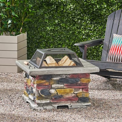 28.7 in. W x 22 in. H Stone Square Wood Burning Outdoor Fire Pit