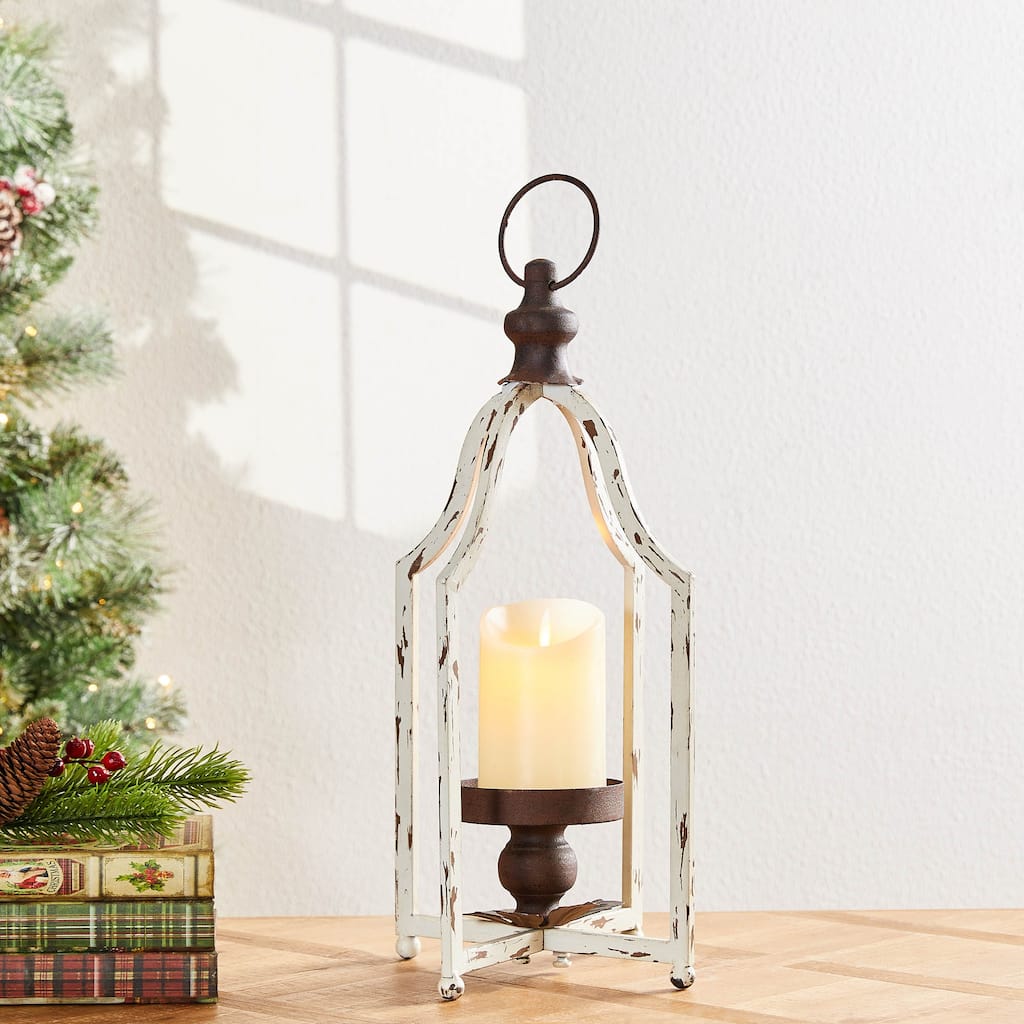 Glitzhome Farmhouse Metal Decorative Lanterns Candle Holder with Handle Wedding Decor