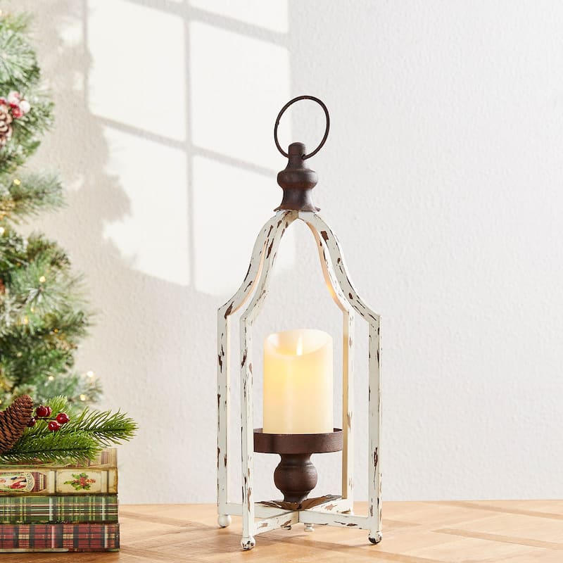 Glitzhome Farmhouse Metal Decorative Lanterns Candle Holder with Handle Wedding Decor