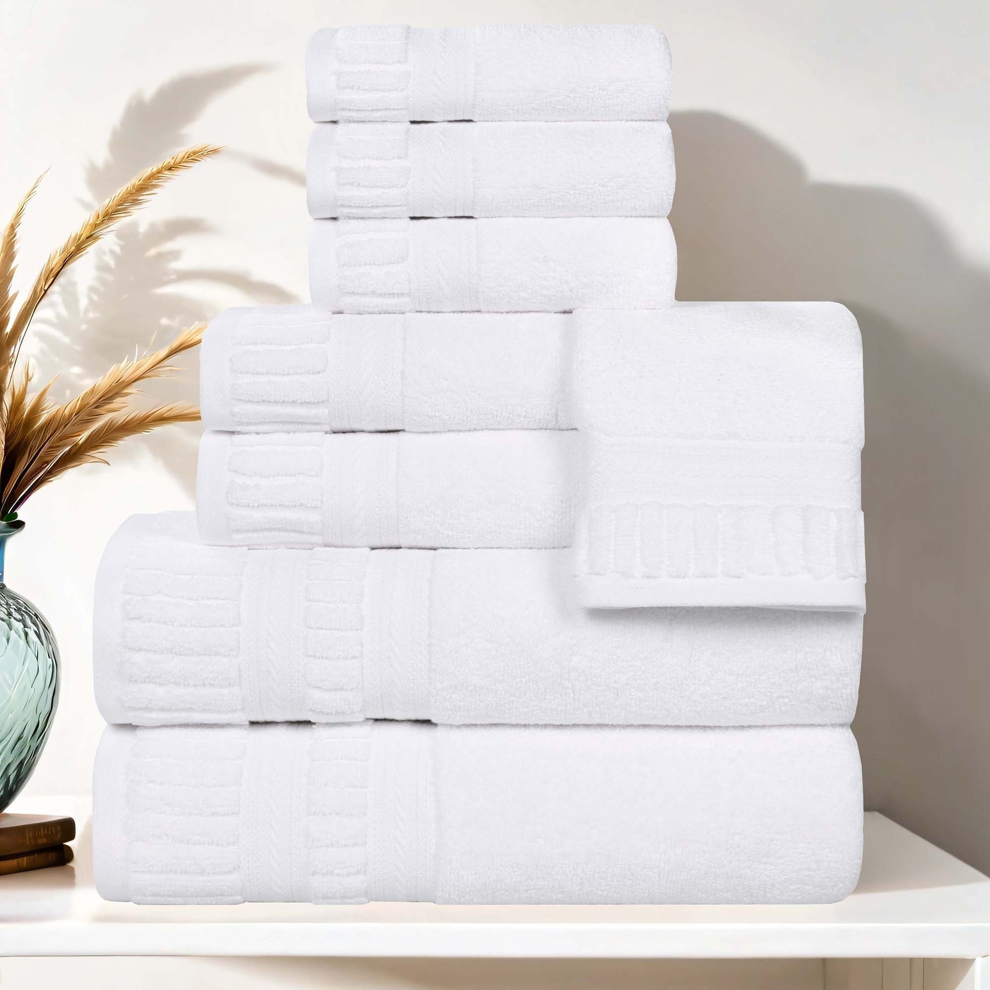Superior Venice Zero Twist Cotton Medium Weight Absorbent 8 Piece Towel Set