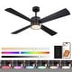 preview thumbnail 39 of 57, 52" Black/ Distressed Brass Dimmable RGB Smart Ceiling Fan with Light and Remote, App Control