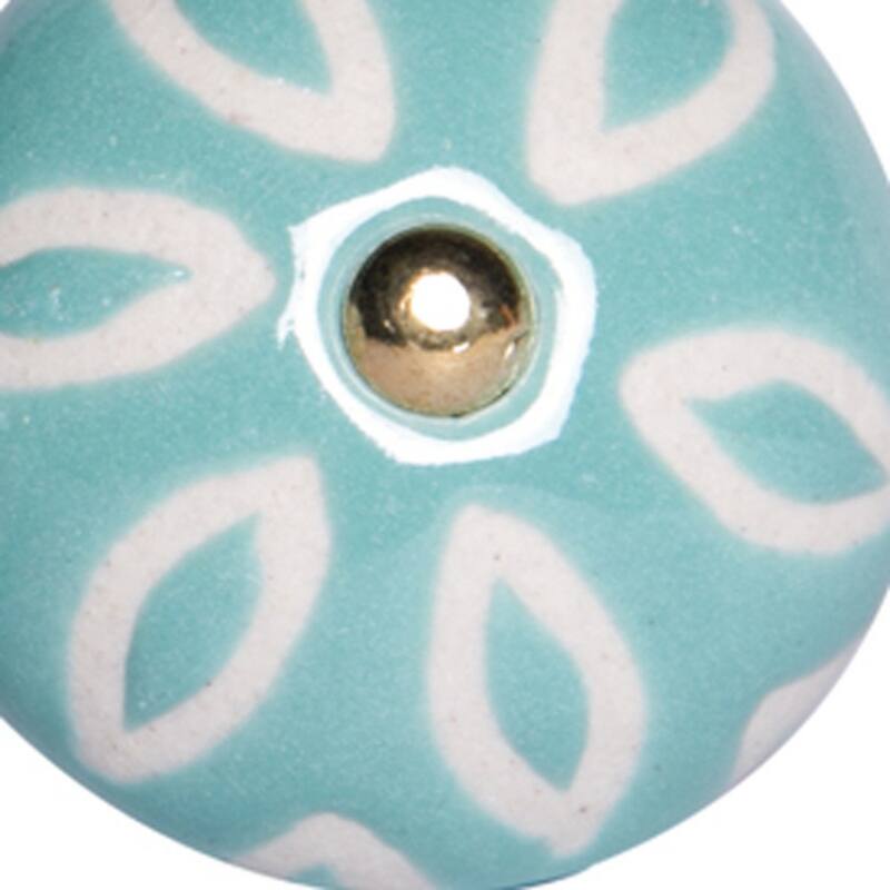 Set of 12 Ceramic Drawer Knobs Aqua White Round Cabinet Pulls with Gold Finish and Screws Included - 1.5” x 1.5” x 1.5”