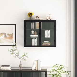 Haze Double Glass Door Wall Cabinet With Detachable Shelves