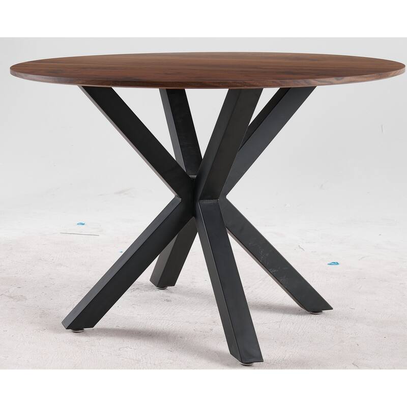 Round Dining Table for 4-6 People, Kitchen Dining Table with MDF Table Top & Metal Cross Legs, Mid-Century Leisure Coffee Table