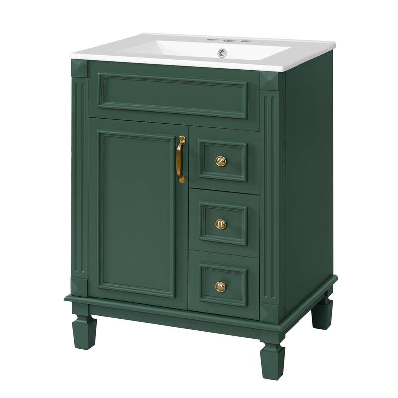24" Bathroom Vanity With Ceramic Sink,Small Bathroom Sink Cabinet,Modern Cabinet With 2 Drawers And Adjustable Shelf