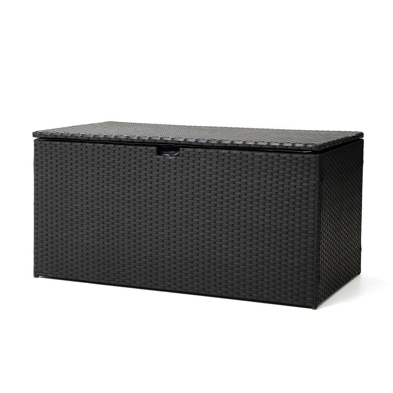 Glitzhome Patio 140 Gallon 52.75"W Oversize Black Wicker Storage Bench Deck Box - 52.75"W x 29"D x 26"H - Black