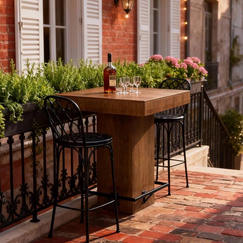 Square Bar Table, 37.4"H Wooden Bistro Pub Table with Metal Footrest for Small Bars, Kitchen Nook