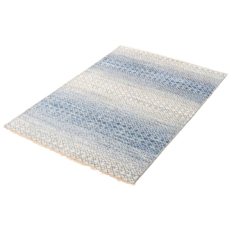 ECARPETGALLERY Hand-knotted Silk Shadow Blue Wool Rug - 4'2 x 6'0