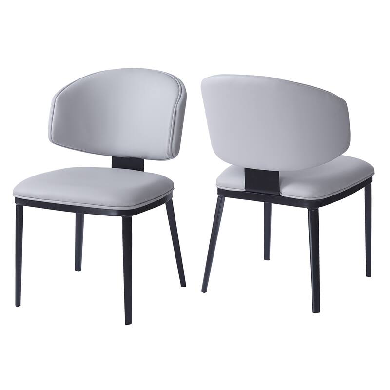 PU Leather Upholstered Dining Chairs Set of 2, Ergonomic Kitchen Side Chairs, Accent Chair with Curved Backrest & Metal Legs