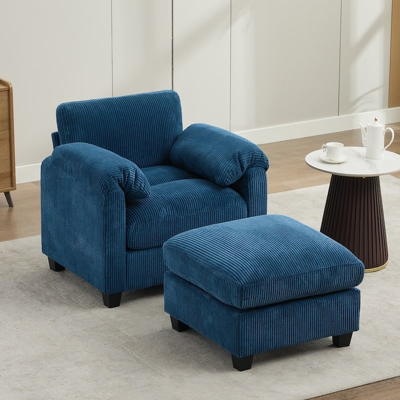 Modern Couduroy Overized Modular Sectional Sofa Couch with Ottoman for Living Room - Light Grey/1 Seat & 1 Ottoman - Symmetrical