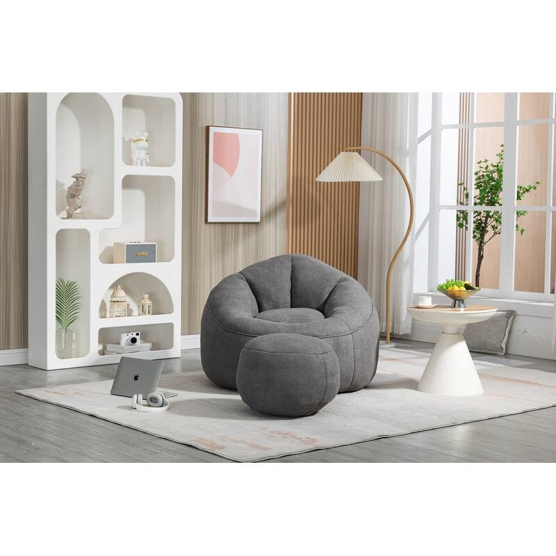 Bean Bag Chair w/Foot Stool in Multiple Colors, Giant Foam-Filled Furniture-Maximum Comfort Bean Bag