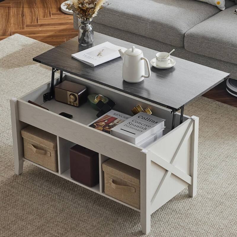 VINGLI Extensible Lift Artificial Board Black, Gray, and White Color-Blocking Coffee Table - Grey