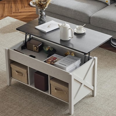 VINGLI Extensible Lift Artificial Board Black, Gray, and White Color-Blocking Coffee Table