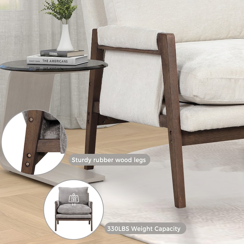 Mid-Century Modern Velvet Accent Chair, Leisure Chair with Solid Wood and Thick Seat Cushion for Living Room, Bedroom