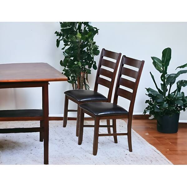 Set of Two Espresso And Brown Upholstered Faux Leather Ladder Back Dining Side Chairs Set of Two Espresso And Brown Upholstered Faux Leather Ladder Back Dining Side Chairs