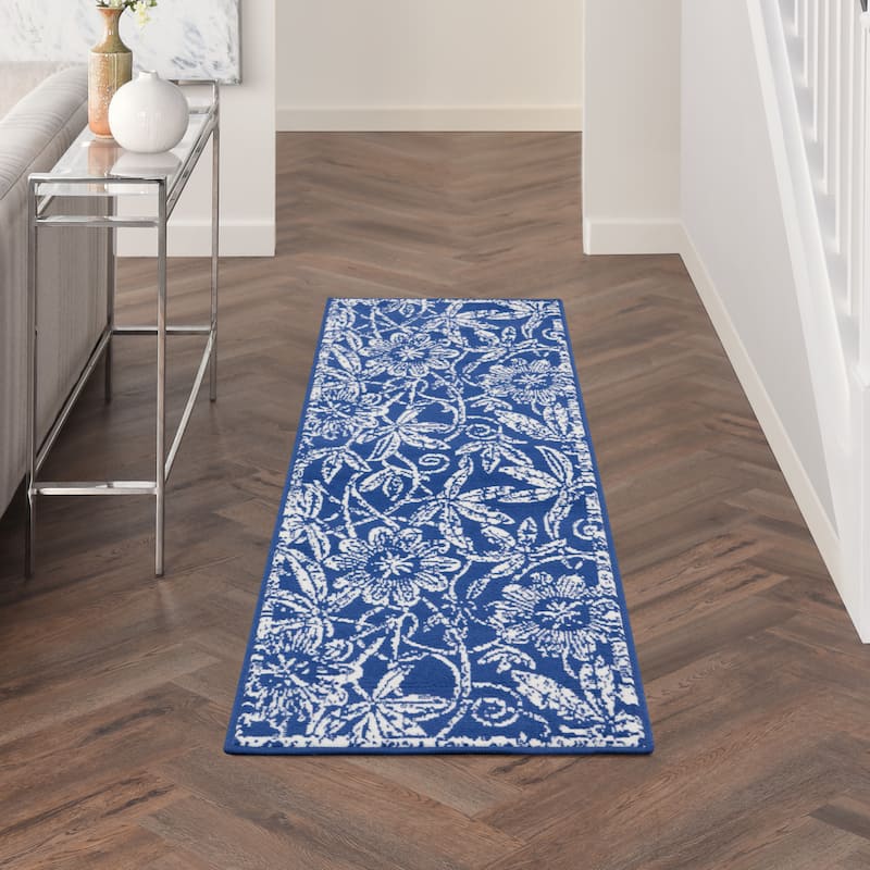 Nourison Whimsicle Country Farmhouse Floral Area Rug - 2' x 8' Runner - Navy