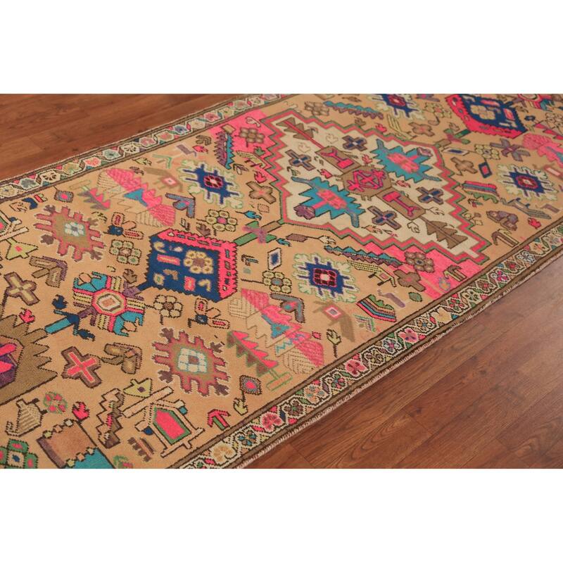 Geometric Ardebil Persian Runner Rug Handmade Wool Carpet - 3'6"x 9'7"