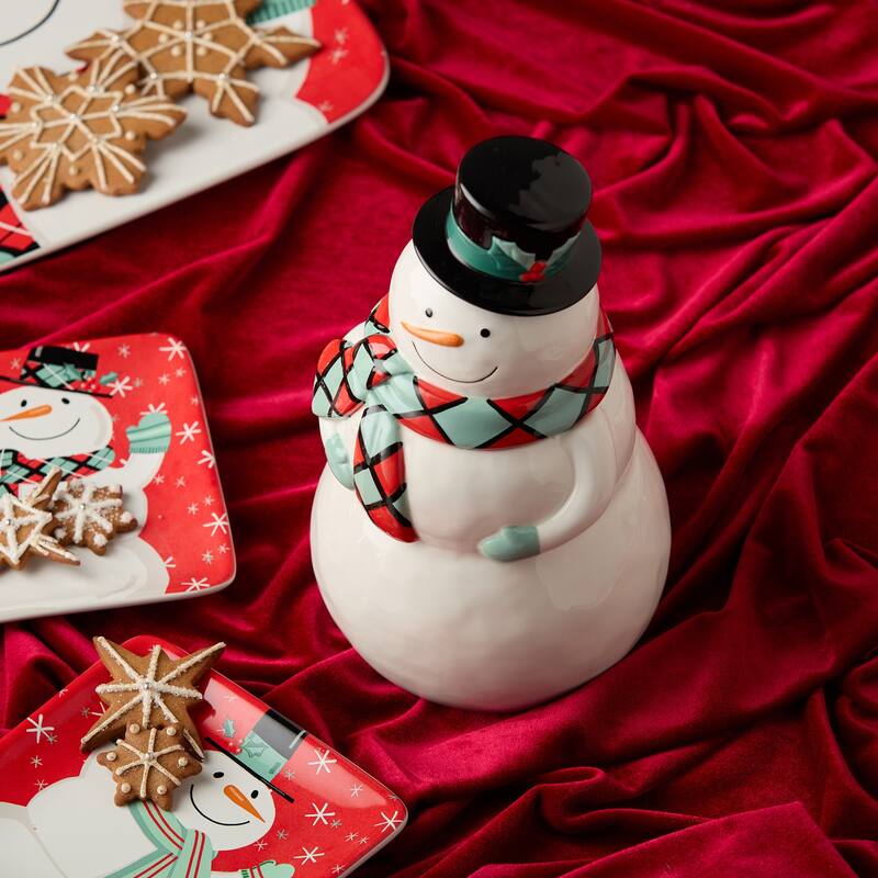 Certifed International Christmas Whimsy Snowman 3-D Cookie Jar - 6.125"W x 6.125"D x 11.75"H