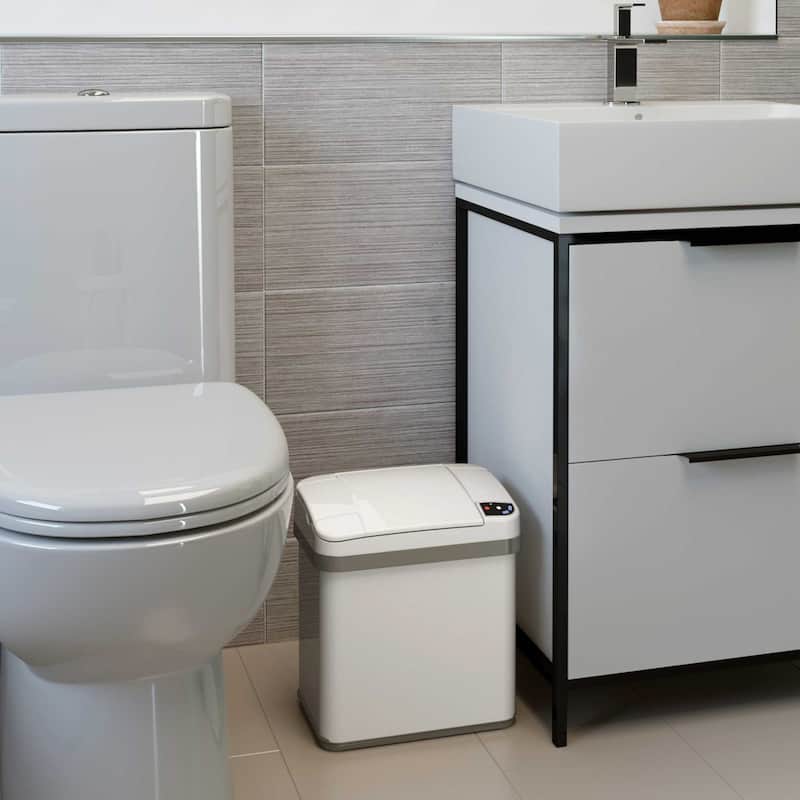 iTouchless 2.5 Gal White Stainless Steel Sensor Bathroom Trash Can