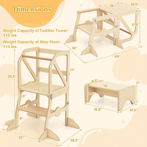 Gymax 2 in 1 Toddler Tower w/Removable Safety Bar for Children 3+