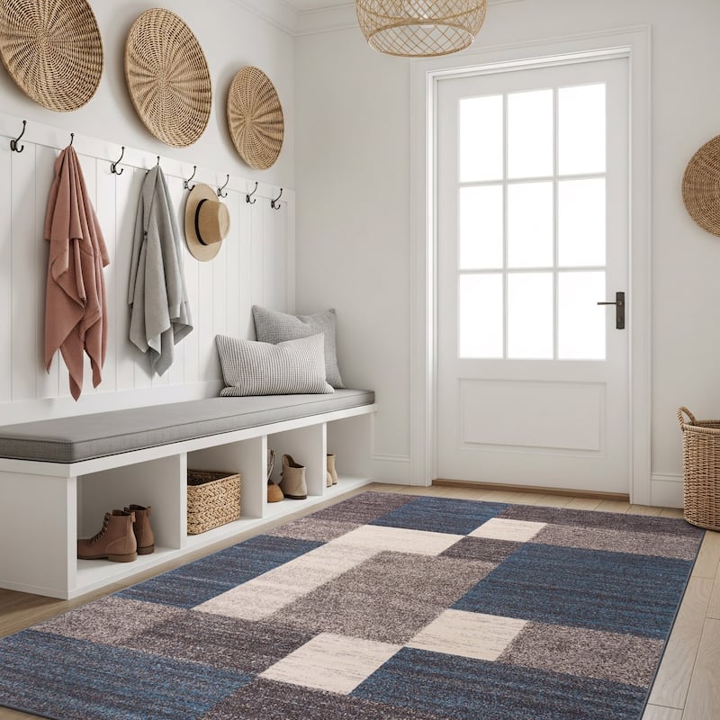 World Rug Gallery Modern Boxes Design Non-slip (Non-skid) Area Rug