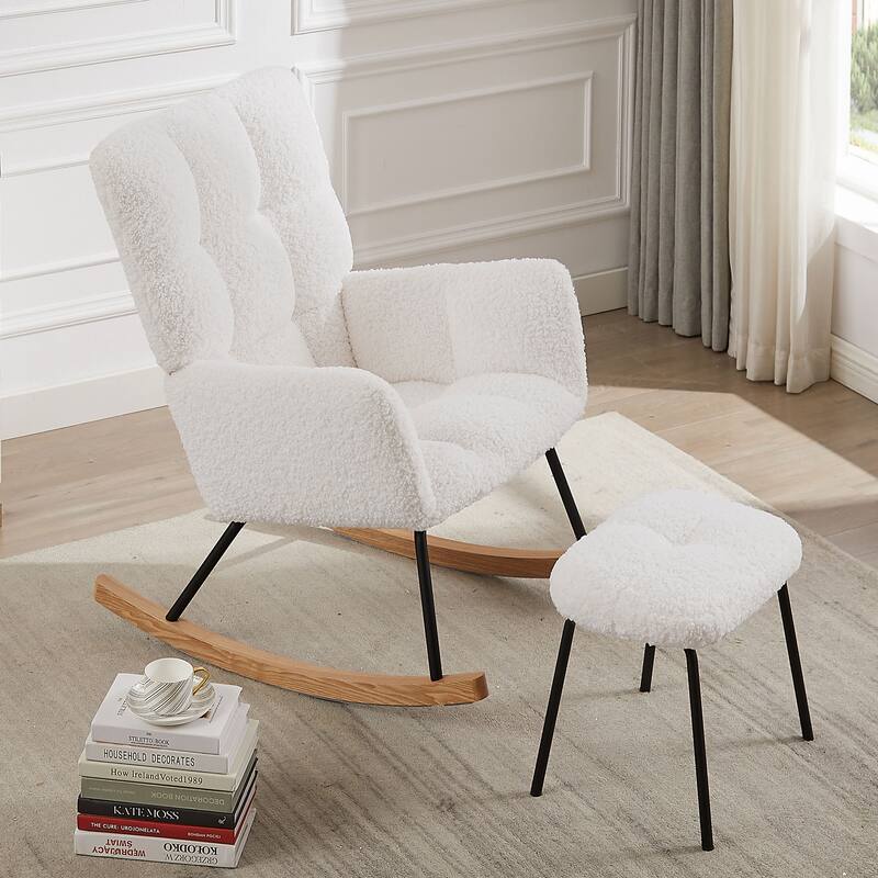 Modern High Backrest Rocking Armchair with Ottoman
