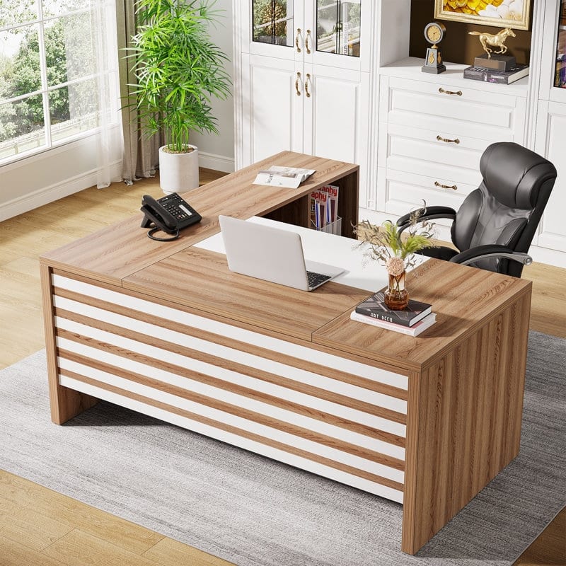Large Executive Desk with Mobile File Cabinet, 62.2" L-Shaped Office Desk Business Workstation Set