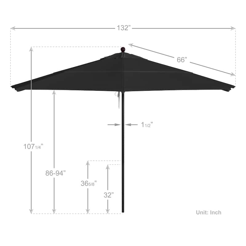 California Umbrella 11' Venture Series Patio Umbrella, Bronze Aluminum Pole Fiberglass Ribs Pulley Lift, Olefin Royal Blue