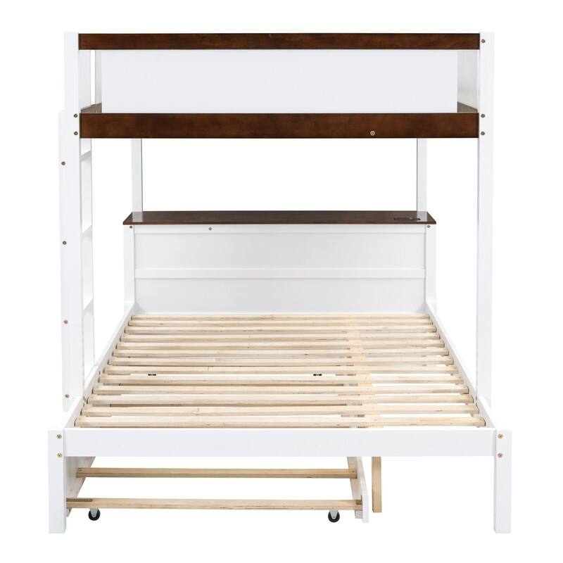 Full-Over-Full Bunk Bed with Twin size Trundle, Drawers and Desk