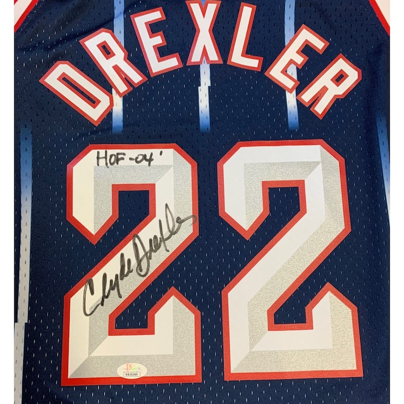Clyde Drexler Autographed Houston Rockets Mitchell & Ness Swingman Signed Basketball Jersey HOF 2004 JSA COA - 8'6" x 11'6"