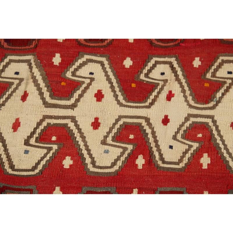 Kilim Qashqai Persian Vintage Rug Handmade Vegetable Dye Wool Carpet - 5'5"x 9'9"
