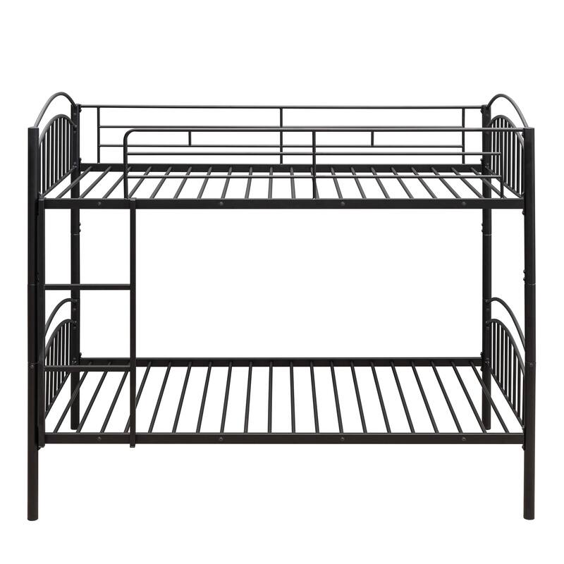 Twin Over Twin Steel Bunk Bed with Guardrails and Convertible Design