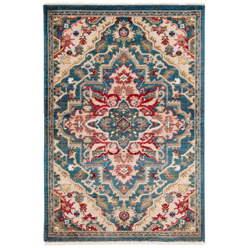 SAFAVIEH Kashan Cherrie Oriental Rug with Fringe - 2'6" x 4' - Blue/Beige