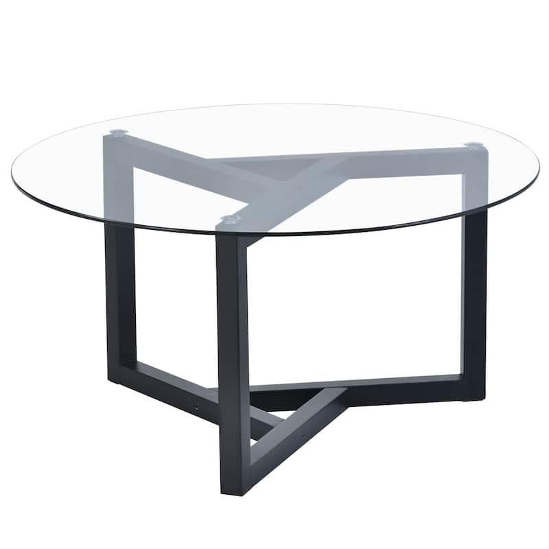 Stylish Round Glass Coffee Table Modern Coffee Table with Tempered Glass Top and Tripod Frame, for Living Room‌