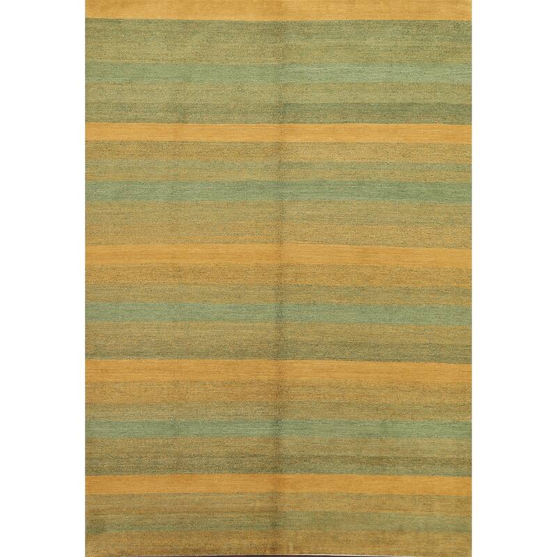 Vegetable Dye Striped Nepalese Oriental Area Rug Wool Handmade Carpet - 6'2" x 8'11"