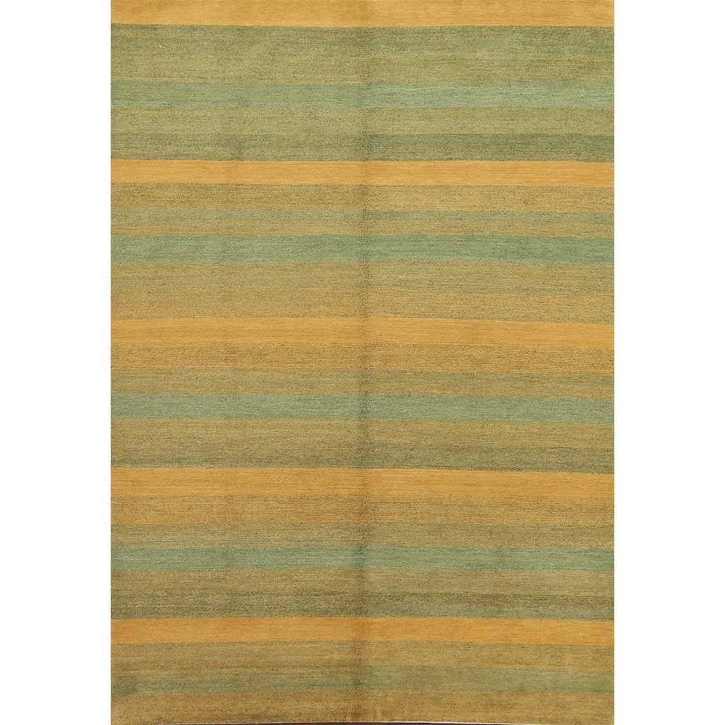 Vegetable Dye Striped Nepalese Oriental Area Rug Wool Handmade Carpet - 6'2" x 8'11"