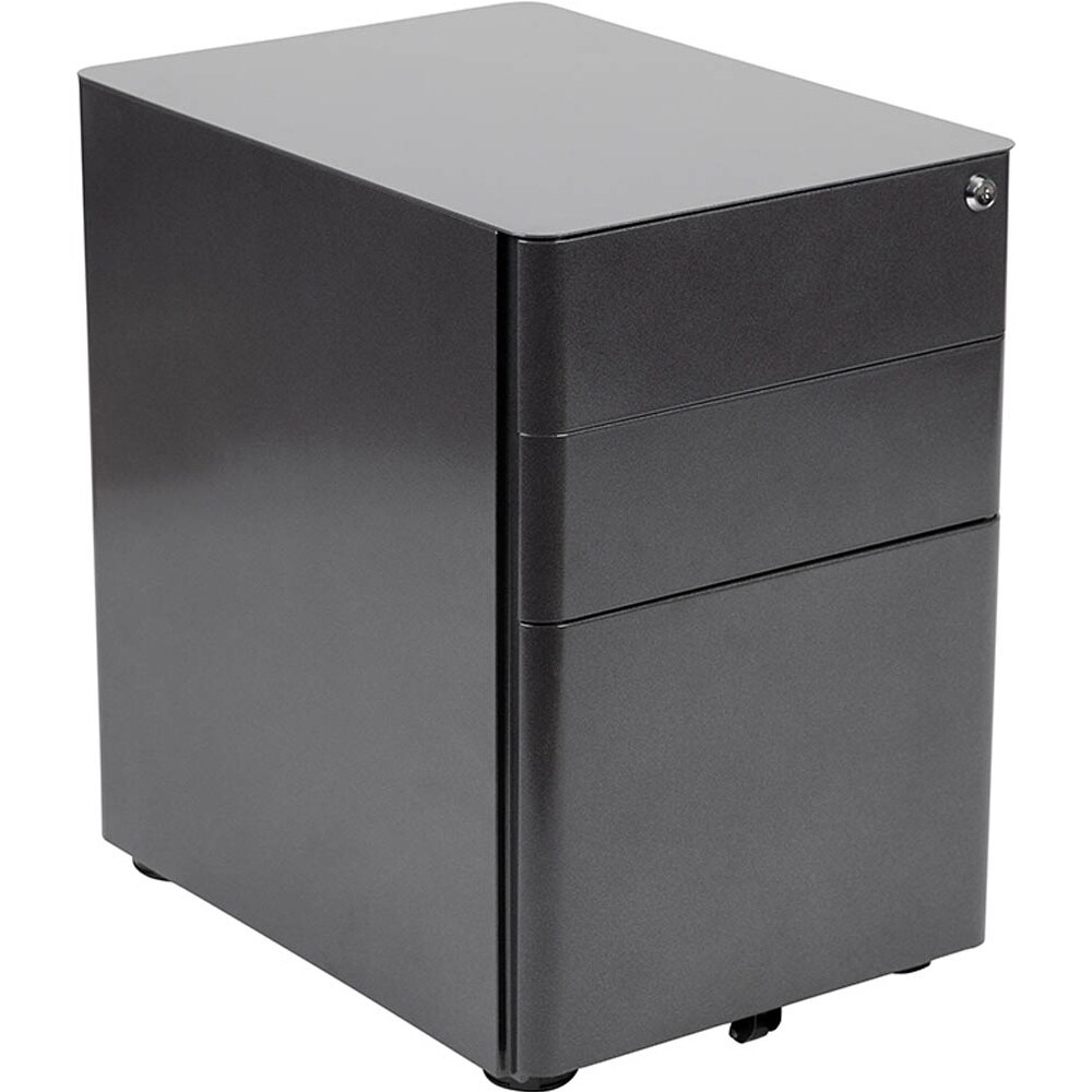 AUTSCA 3 Drawer Filing Cabinet Office Drawers with Lock Metal Mobile File Cabinet with Anti-tilt Mechanism Black Fully Assembled Except Wheels A4//Legal//Letter Size